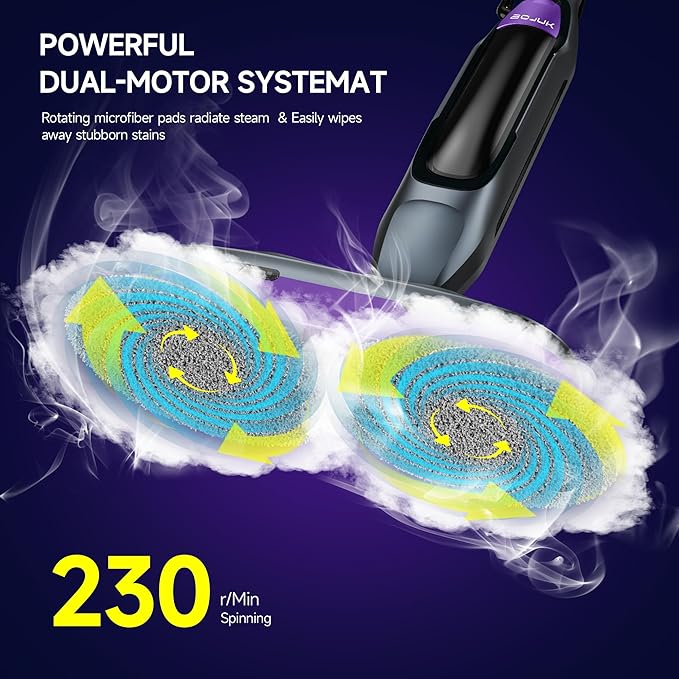 Steam &amp Scrub Mop with Rotating Mop Pads LED Headlights Adjustable Spin Control for Cleaning Hard Floor