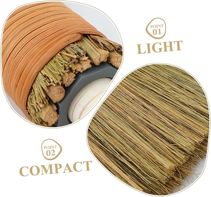 MERRYHAPY 2pcs Indoor Straw Broom Soft Bristle Cleaning Broom Detachable Handle Handwoven Grass for Home Dusting