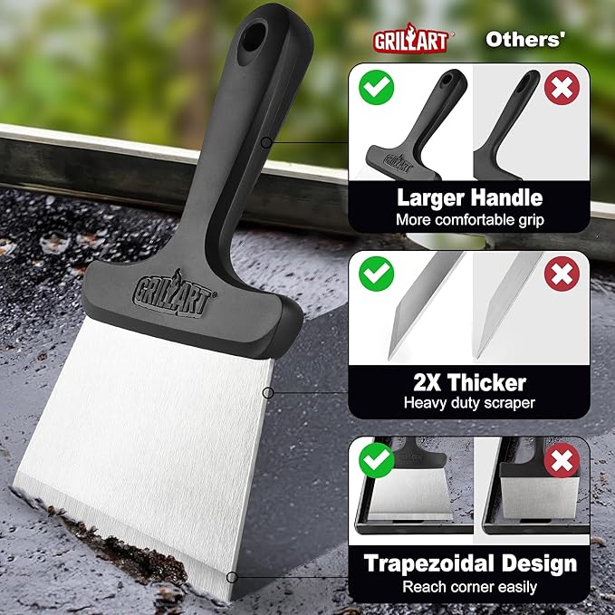 GRILLART Griddle Cleaning Kit for Blackstone Flat Top Grill Cleaning Kit with Grill Stone Griddle Scraper Scouring Pad and Handles Multifunctional Griddle Accessories for Rusty Grills Orange