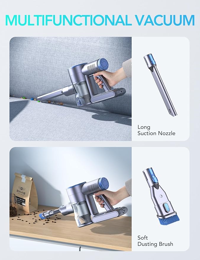 Greenote Cordless Vacuum Cleaner 21KPa Lightweight Vacuum Cleaner with Wall Mount &amp LED Brush Ultra Quiet Stick Vacuum Cleaner for Hard Floors Pet Hair