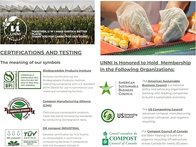 UNNI Compostable Food Prep Gloves For Food Handling ASTM D6400 US BPI CMA &amp Europe OK Compost Certified