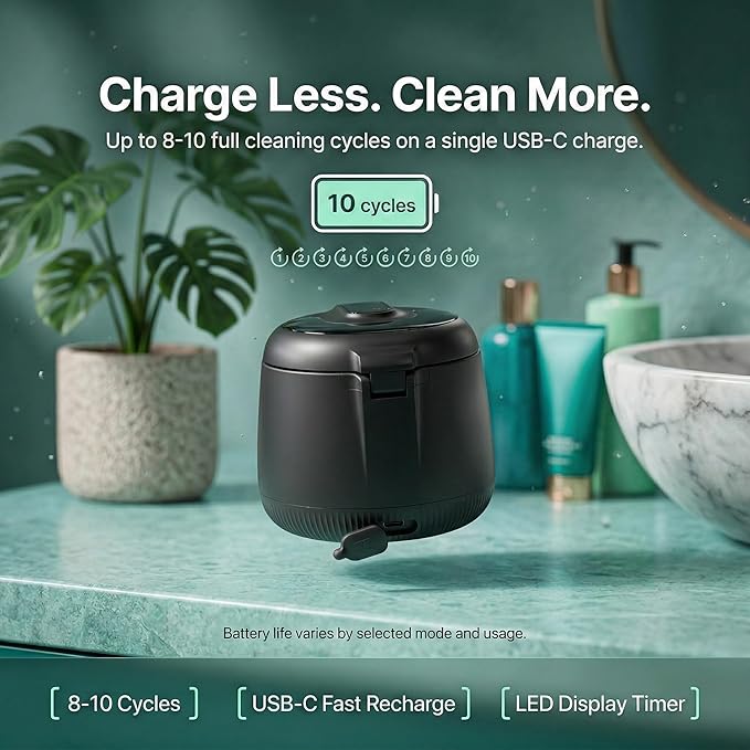 Retainer Cleaner Machine Pod PRO | 48kHz Ultrasonic Dental Pod for Mouthguard Dentures &amp Aligners | UV Light | 3 Cleaning Modes | Tablets Included
