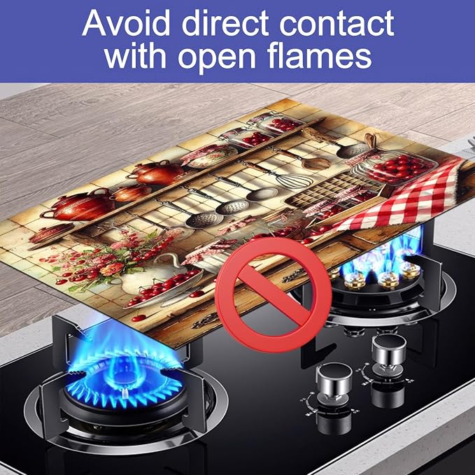 Stove Top Cover 28x20 Inch Diatomite Kitchen Mat Vintage Farmhouse Cherry Decor Heat Resistant Coffee Mat Dish Drying Mat Electric Stove Cover Cooktop Protector Counter Pad