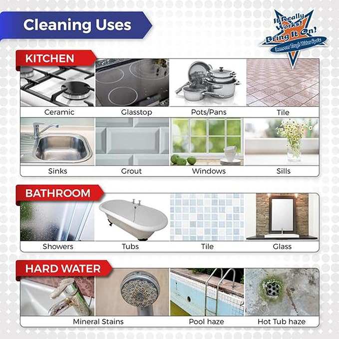 BRING IT ON! CLEANER Hard Water Stain Remover for Glass Soap Scum remover for Shower glass Fiberglass Windows Tile &amp Grout Water Spot Remover for Bathroom Lime Scale &amp Sink 32Oz 2Pack
