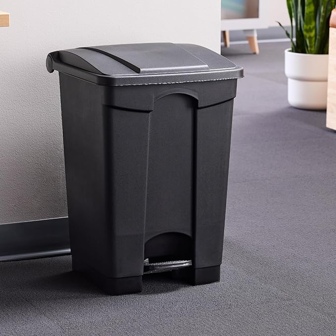 Safco Plastic Step-On Trash Can for Hands-Free Disposal Great for Home and Commercial Use 12 Gallon Black (9925BL)