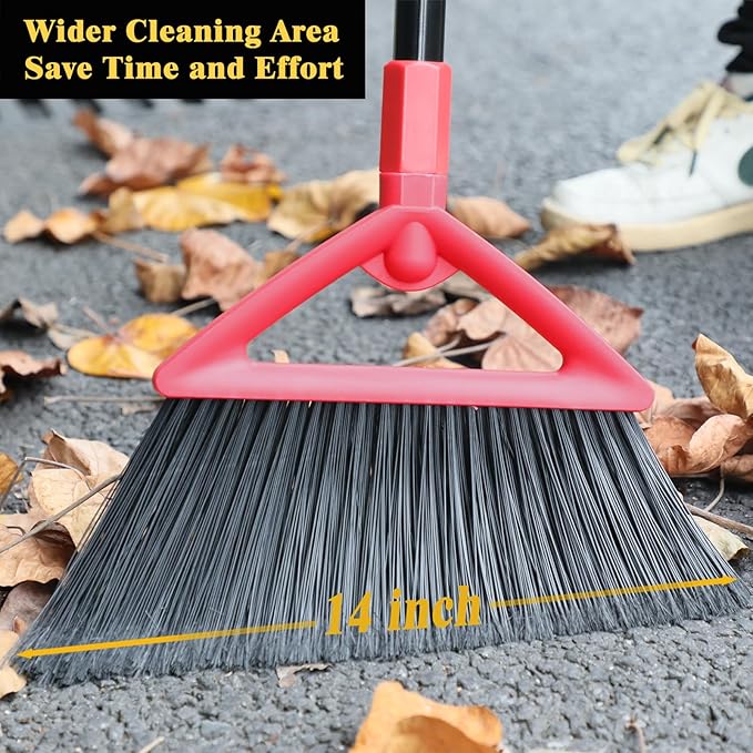 Heavy Duty Angle Broom 3 Pack Longer Commercial Brooms Swipe Brooms for Sweeping Indoor Outdoor Perfect Red Broom of Kitchen Garage House Restaurant