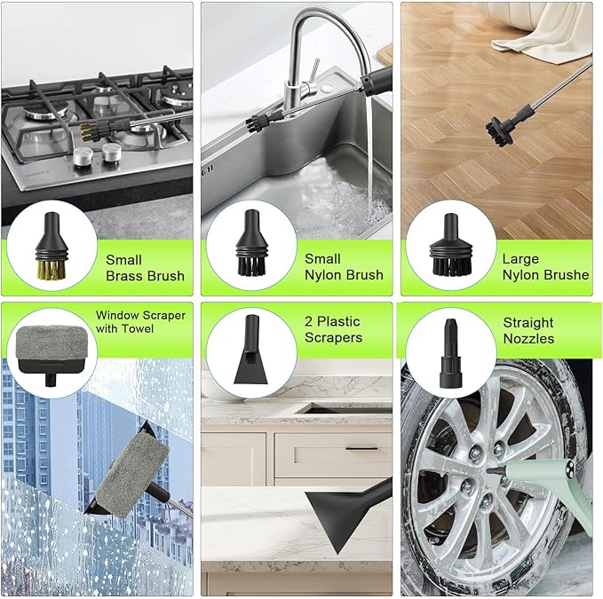Steam Cleaner Handheld Steam Cleaner with 6 Levels Adjustable Handle 1.5L Water Tank Steamer for Cleaning Portable Steam Cleaner for Home Car Furniture Couch Bed Bugs (Green)