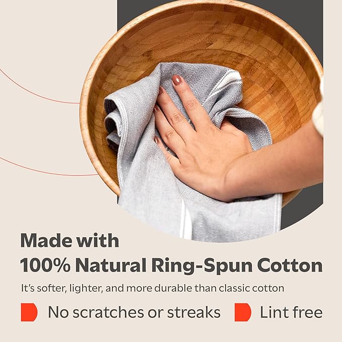 Zeppoli Classic Kitchen Towels - 30 Pack 100% Natural Cotton Towel Set Reusable Wash Cloths Absorbent Dish Towels Machine Washable Hand Towels Kitchen Essentials - 14” by 25” - Gray Base
