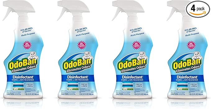 OdoBan Ready-to-Use Disinfectant and Odor Eliminator Set of 4 Spray Bottles 32 Ounces Each Fresh Linen Scent