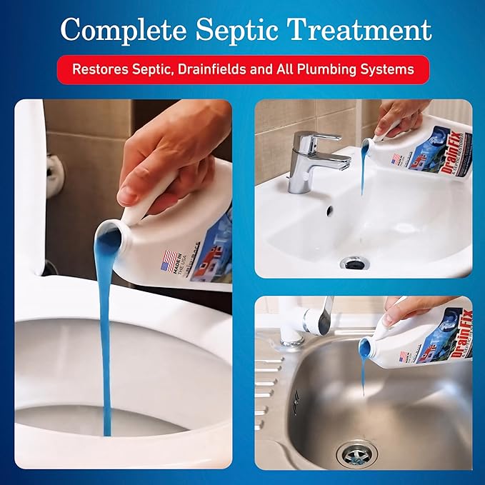 DrainFix &amp Septic Restorer – 32 oz Enzyme Septic Tank Treatment &amp Drainfield Restoration – Organic Drain Cleaner for Sewer Lines RV &amp Home Plumbing – Safe for Pipes &amp Septic Systems