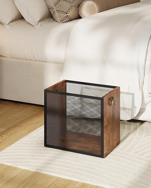Trash Can 4.5 Gallon Rectangular Garbage Container Waste Basket Trash Bin for Bedroom Office Bathroom Kitchen Waste Rustic Brown and Black TCW33BF