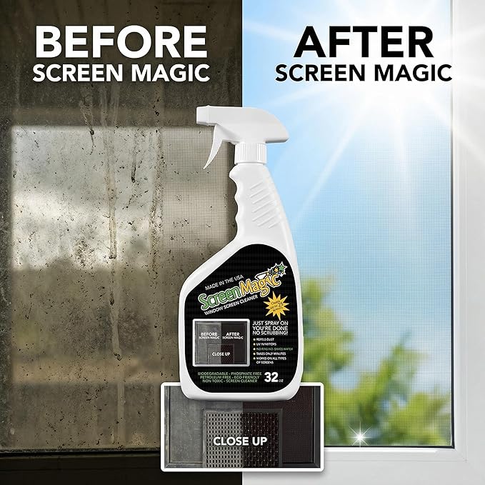 Screen Magic Window Screen Cleaner – 32 oz Liquid (Pack of 6) – Specialty Cleaner for Window Screens &amp Display Surfaces – Removes Dirt &amp Dust &amp Restores Clarity – Ready-to-Use Spray Formul