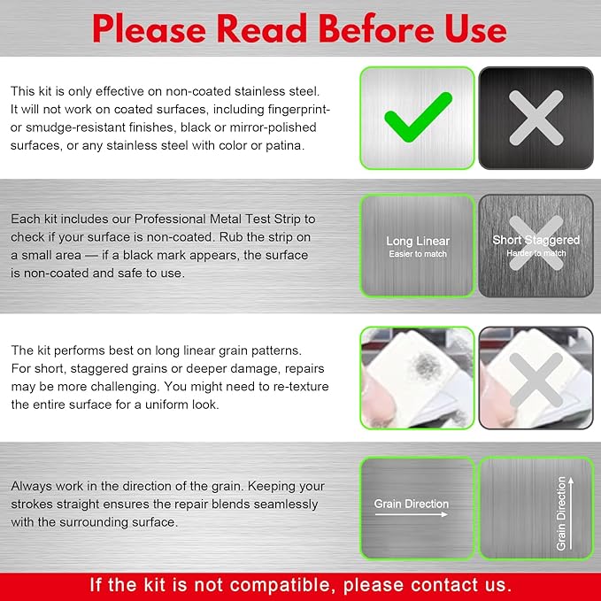 Stainless Steel Scratch Remover Kit Removes Deep Scratches from Sinks Ranges Fridges Stoves &amp Appliances Restores Like-New Finish for Non-Coated Stainless Steel with 3 Pads Compound Handl