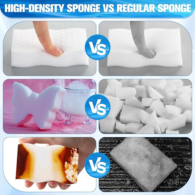 60 Pack Magic Extra Durable Sponge Eraser 3 Layer Density Cleaning Pads in Bulk Thick More Lasting Sponge Eraser for Bathroom Kitchen Floor Bathtub Toilet Cleaner(White)