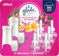 Glade PlugIns Refills Air Freshener Starter Kit Scented and Essential Oils for Home and Bathroom Tropical Blossoms 4.02 Fl Oz 2 Warmers + 6 Refills