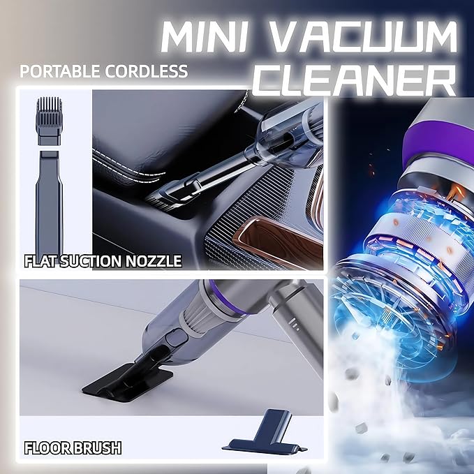 Handheld Car Vacuum Cleaner 21000PA Rechargeable High Power Cordless Mini Vacuum Cleaner and Blower 4-in-1 with 3 Gear Vacuum with Brushless Motor for Car Home Office PC