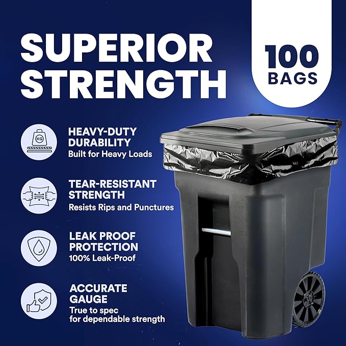 Plasticplace Trash Bags │ 1.5 Mil │ Black Heavy Duty Garbage Can Liners │ 50” x 48” (100 Count)