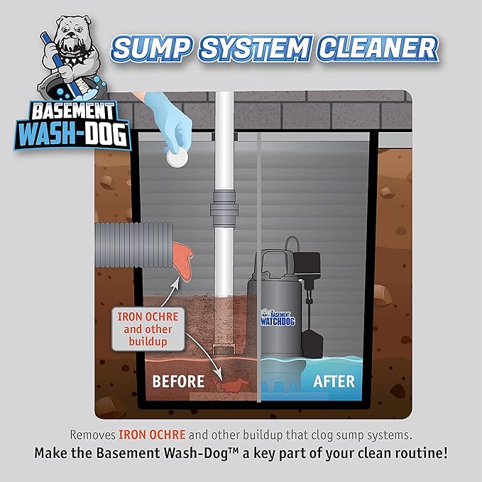 Basement Wash-Dog Sump System Cleaner Removes Iron Ochre Buildup and Other Deposits (WDT20)