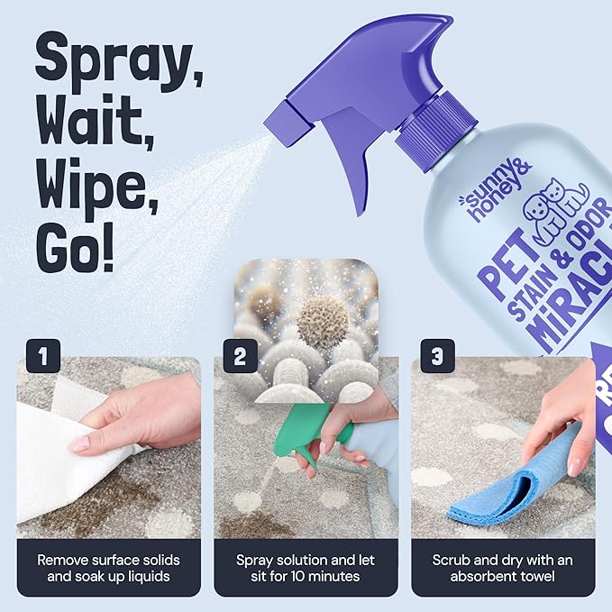 Sunny &amp Honey Pet Stain and Odor Remover - Enzyme Cleaner for Dog Urine and Poop on Carpets and Furniture - Strong Pet Carpet Cleaner Spray (1 Gallon Lavender)
