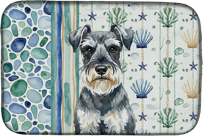 Caroline's Treasures Schnauzer Coastal Sea Glass Dish Drying Mat Absorbent Dish Drying Mat Pad for Kitchen Counter Dish Drainer Mat for Countertop 14 x 21 Multicolor