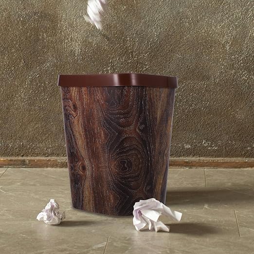 Indoor Wastebasket Imitation Wood Grain Finish Trash Can for Home Office Bathroom and Kitchen Efficient Square Garbage Bin for Compact Spaces