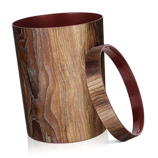 Vintage Wood Grain Wastebasket Small Trash Can with Pressure Ring Design for Kitchen Bathroom Bedroom Living Room Storage