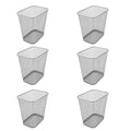 YBM Home Wire Steel Mesh Trash Can - 3.5-Gallon Waste Basket for Under Desk Office Home Bathroom Laundry Room - Rectangle Metal Wastebasket Trashcan Silver - 6 Pack