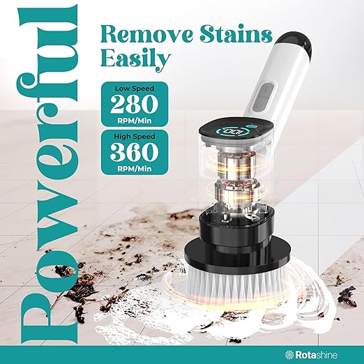 Electric Spin Scrubber - Electric Scrubber for Cleaning with 7 Replaceable Heads - Full-Body Waterproof Tub Scrubber with Long Handle - Electric Brush Cleaner for Bathroom