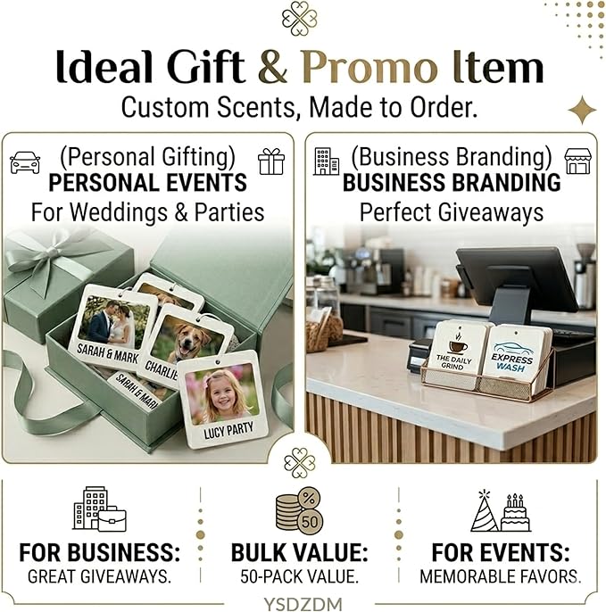 50PCS Custom Logo Bulk Car Air Fresheners Wholesale Custom Double-Sided Car Air Fresheners with Photo Text Logo Suitable for Truck and Car Drivers as Well as Business Logos (50 Rount)