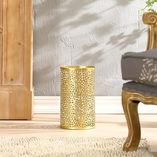 Metal Gold Trash Can Modern Gold Garbage Can for Office Cylindrical Metal Waste Basket for Bathroom Bedroom 7 D x 12 H