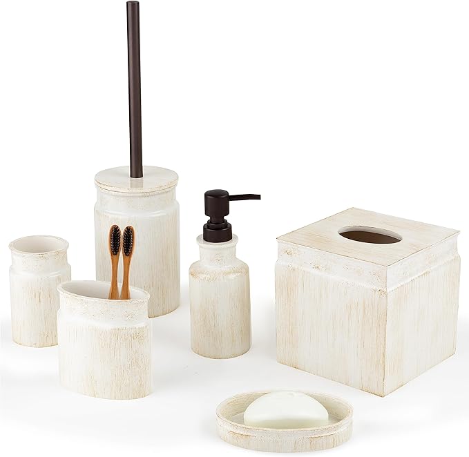 Creative Scents Rustic Luxe Bathroom Accessory Set - 6 Piece Modern Bathroom Sets Accessories Features: Toilet Brush and Holder Tissue Cover Soap Dispenser Toothbrush Holder Soap Dish &amp Tumble