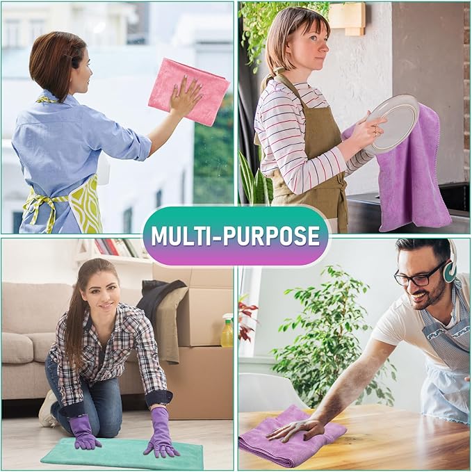 Newwiee 6 Pcs Extra Large Microfiber Cleaning Cloth 30 x 20 Washable Reusable Microfiber Towel Streak Free Lint Free Cloth for Cleaning Home Glass Office Window Bathrooms (Pastel Colors)