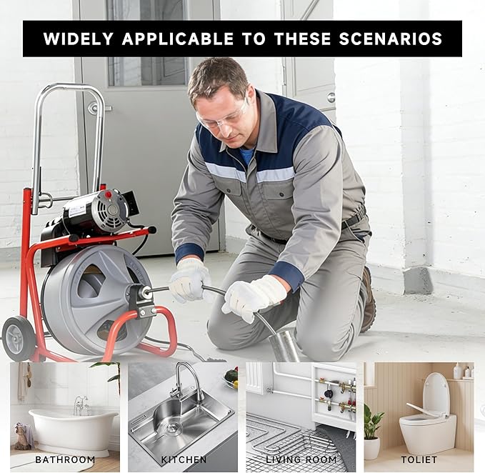 10-Piece Drain Cleaning Kit Clog Removal Set with Heavy-Duty Plunger Auger Snake Wrench &amp Tools for 5/16-inch to 3/4-inch Drain Snake Cable – for Sink Toilet Shower &amp Drainpipes