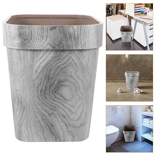 Wood Grain Trash Can Container 14L Large Square Thickened Upgrade Solid Wood Living Room Garbage Bin Decorative Wastebasket for Bedroom and Kitchen Use