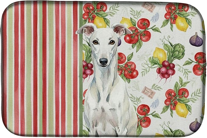 Caroline's Treasures White Greyhound Vegetables Dish Drying Mat Absorbent Dish Drying Mat Pad for Kitchen Counter Dish Drainer Mat for Countertop 14 x 21 Multicolor