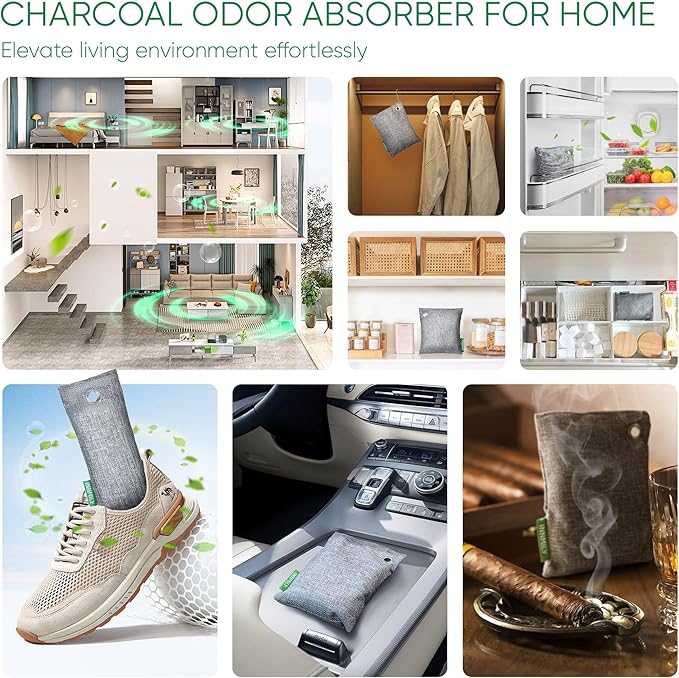 Activated Charcoal Odor Absorber Odor Eliminator for Strong OdorBamboo Charcoal Air Purifying Bags for Home Car Closet Pet Smoke Room Deodorizer (4 x 500g Large Unscented)