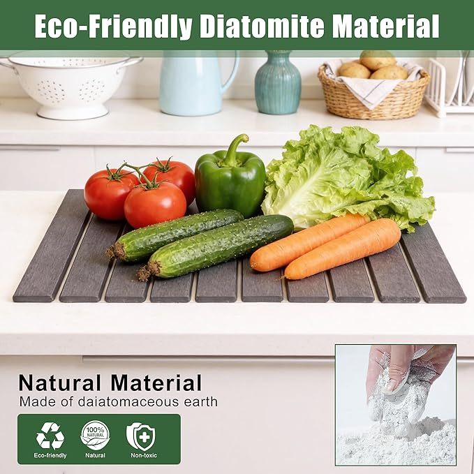 Large Stone Drying Mat for Kitchen Counter 24×16 Foldable Super Absorbent Stone Dish Drying Mat for Tableware Bottles and Cups Non Slip Diatomaceous drying matt kitchen counter (Dark Gray)