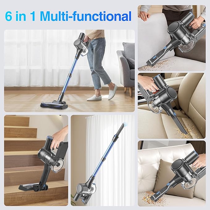 Zefiro Cordless Vacuum Cleaner for Home550W /48Kpa 50Mins Stick VacuumAnti-Tangle 1.5L Dust Cup Rechargeable Wireless Handheld Vacuum for Pet Hair/Carpet/Floor
