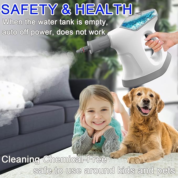 Handheld Steam Cleaner for Home 10S Immediate Heat Hand Held Steam Cleaner with Visualized Large Water Tank &amp 9 PCS Accessories &amp Safety Lock for KitchenCouchFloorWindowCar (WHITE+GREY)