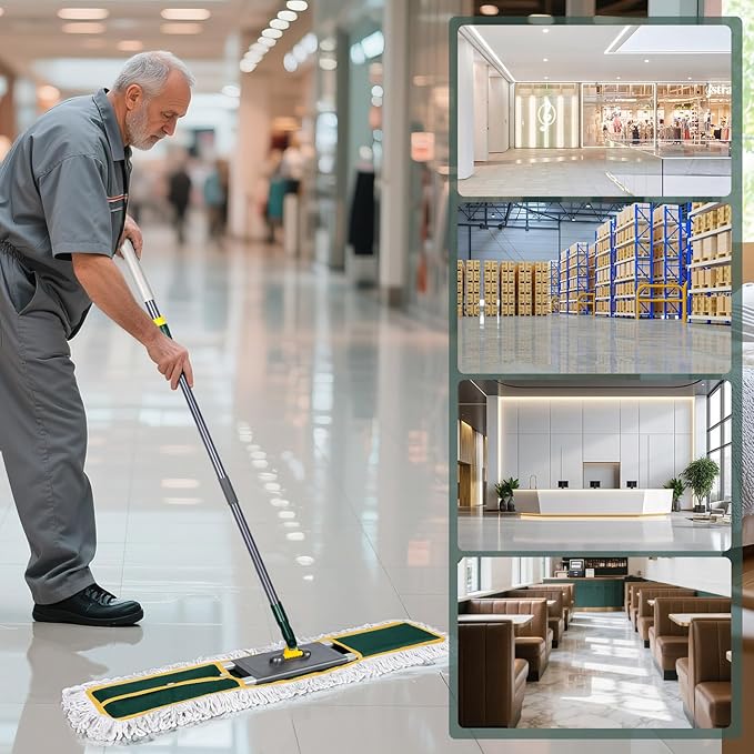 36 Commercial Mop Masthome Heavy Duty Industrial Mop for Floor CleaningCommercial Dust Mop with 3 Reusable Pads60”Long Handle Wet Dry Flat Mops for Hardwood Floors Marble Laminate Tile(Green)