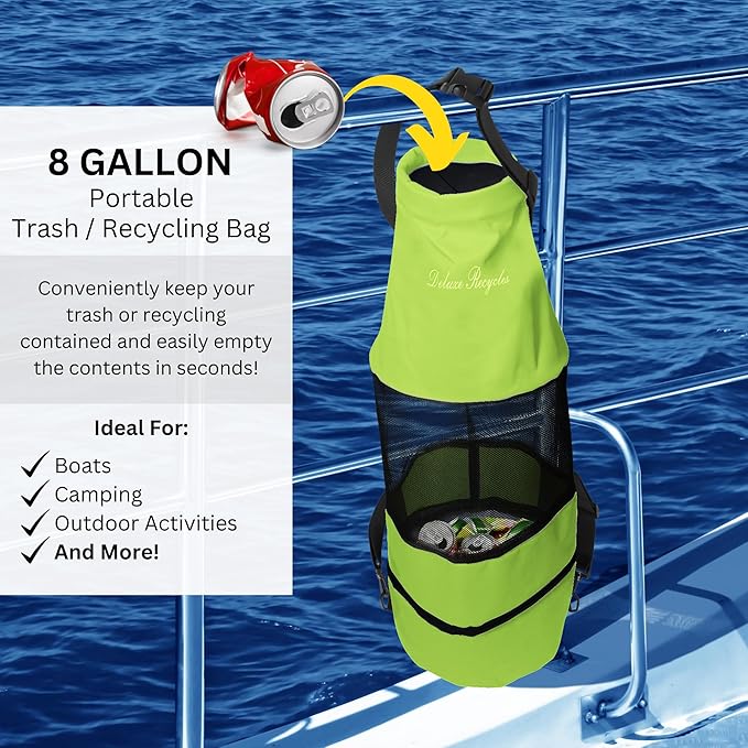 Boat Trash Bag - Heavy-Duty 600D Mesh Oxford Fabric with Bottom Zipper and Top Rubber Closure - Leakproof and Washable for Boats Kayaks Campers RVs and More
