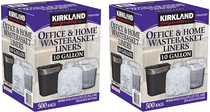 Kirkland Signature 10 Gallon Clear Wastebasket Liner 2 Pack (500 Bags)