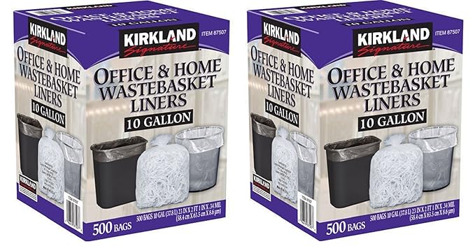 Kirkland Signature 10 Gallon Clear Wastebasket Liner 2 Pack (500 Bags)