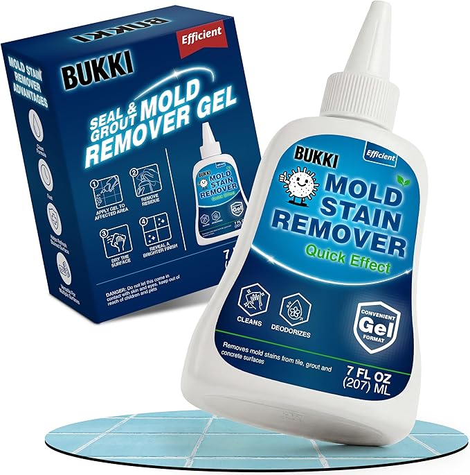 BUKKI Mold Stain Remover Gel 150g 7 FL OZ Thick Cleaning Gel for Shower Grout Washer Seals Walls Caulk Bathroom Stain Cleaner and Stain Support Surface Gel