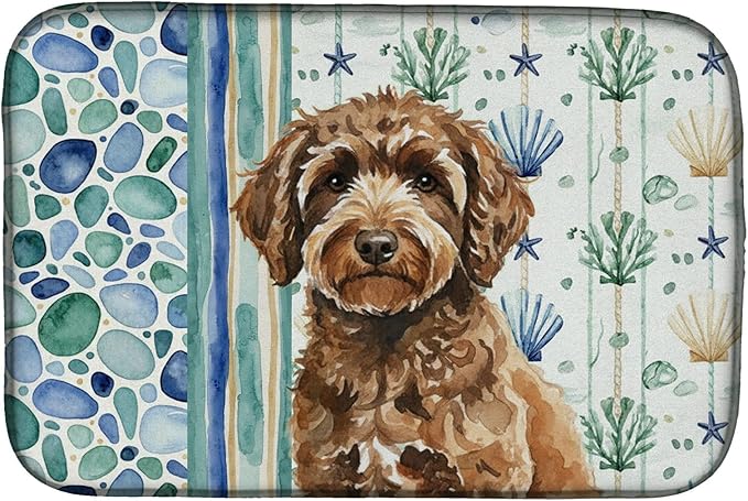 Caroline's Treasures Spanish Water Dog Coastal Sea Glass Dish Drying Mat Absorbent Dish Drying Mat Pad for Kitchen Counter Dish Drainer Mat for Countertop 14 x 21 Multicolor