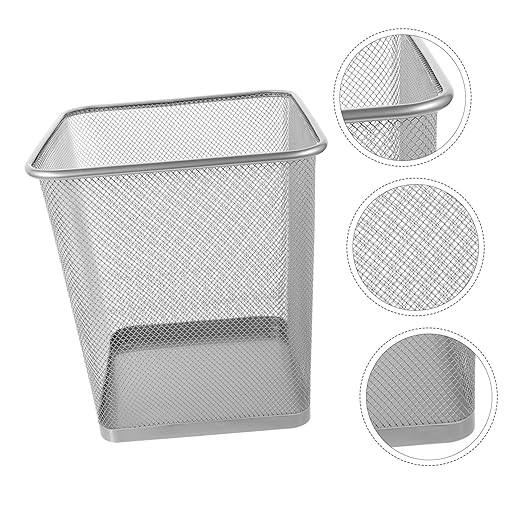 Square Mesh Waste Basket for Kitchen Bedroom Office Rustic Trash Can Solid Iron Mesh Base Modern Design