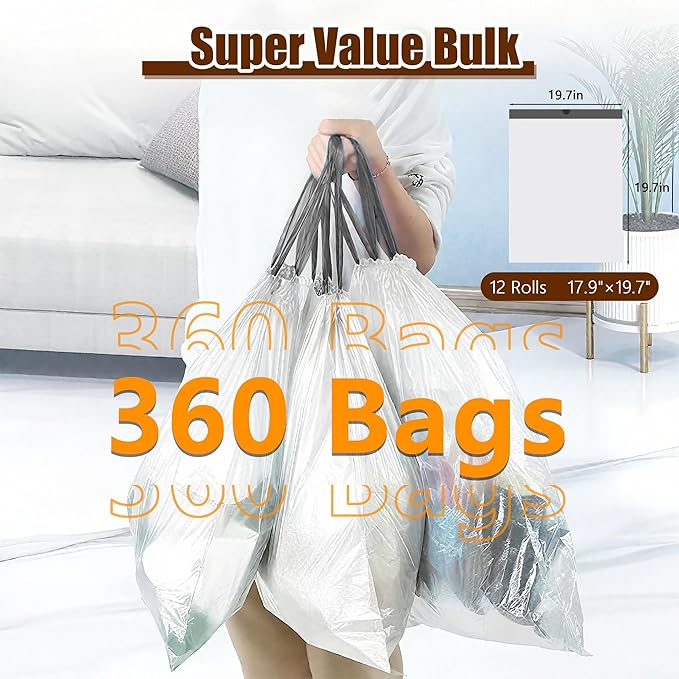 5 Gallon Trash Bags Drawstring 360 Count 1.2 Mil Thick Garbage Bags by WOWSOLID Fit Liners 15-20 Liter 4.5-5.5 Gal Trash Can Bin for Bathroom Kitchen Bedroom Office