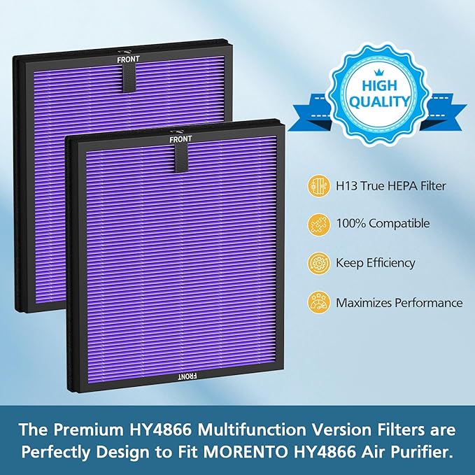 2 Pack HY4866 Multifunction Replacement Filters for MORENTO HY4866 WESTHEY HY4866 YIOU M1 Air Purifier 3-in-1 HEPA Filter with High-Efficiency Activated Carbon Filter Multifunction Version