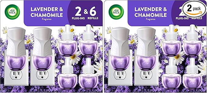 Air Wick Plug in Scented Oil Starter Kit2 Warmers + 6 RefillsLavender &amp ChamomileEco FriendlyEssential OilsAir Freshener(Pack of 2)