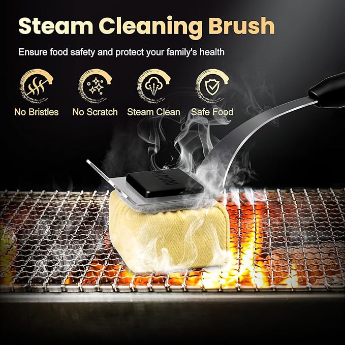 Grill Brush Bristle Free + 5 Replaceable Pads Grill Cleaner Brush for Outdoor Grill Steam Grill Brush and Scraper for Cast Iron/Stainless Steel Grates BBQ Grill Brush Gift for Men Dad
